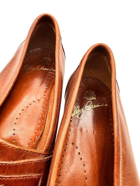 Oleg Cassini 11.5 Genuine Leather Tassel Loafers Woven Design Slip-On Style Brow